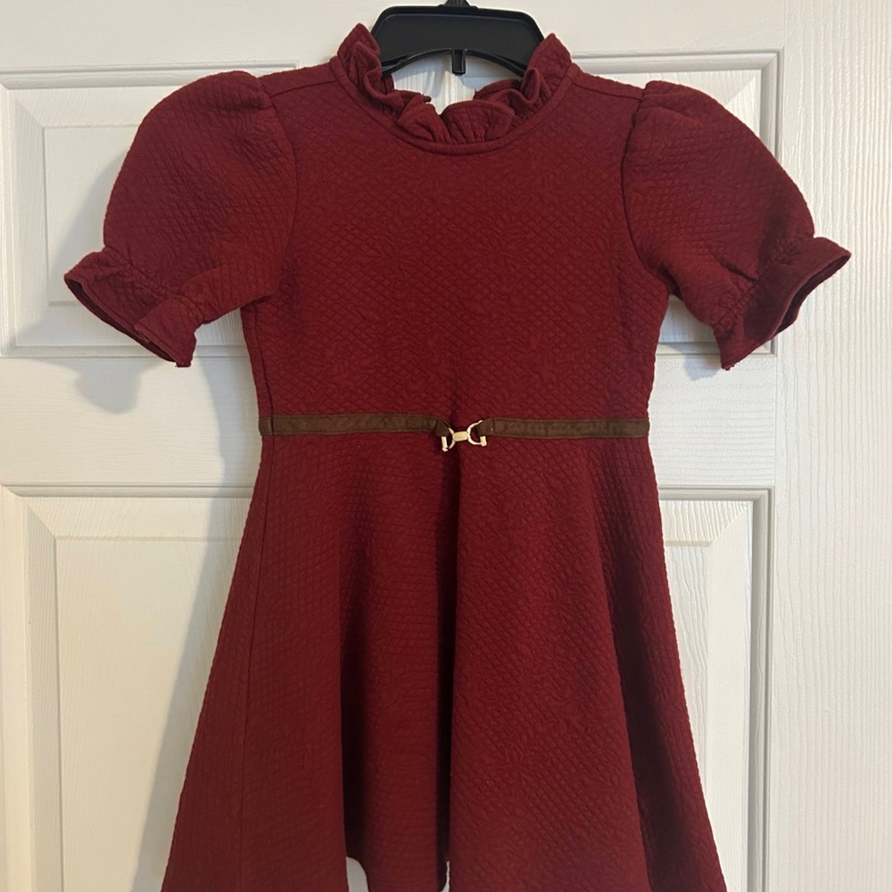 Janie & Jack Girls' Burgundy Textured Fit & Flare Dress